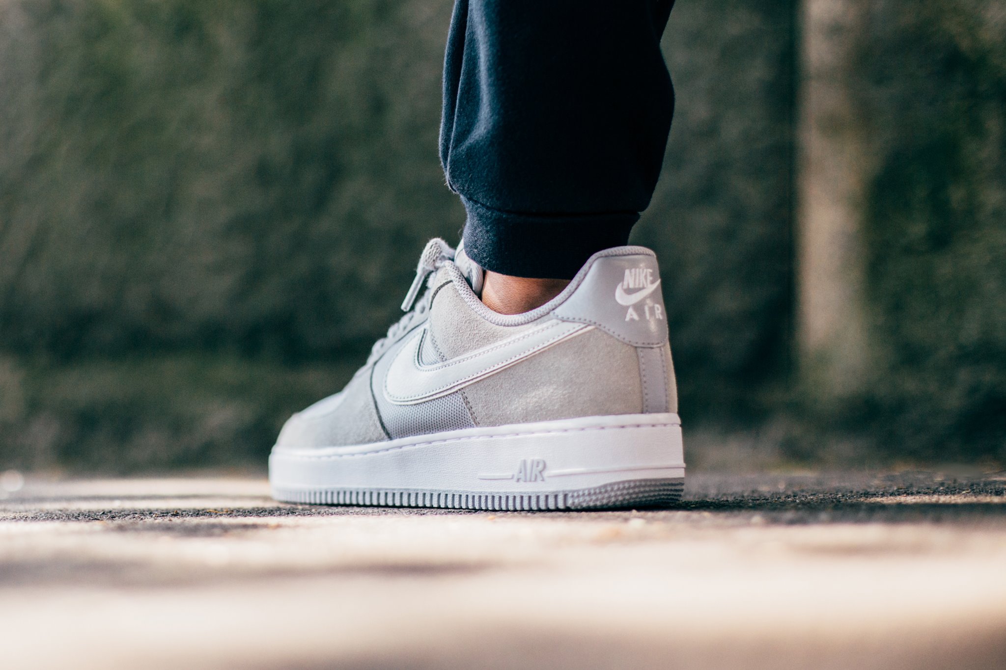 gray and white air force ones