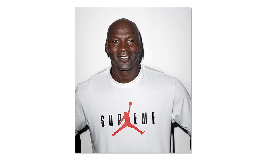Michael Jordan wearing Supreme x Air 