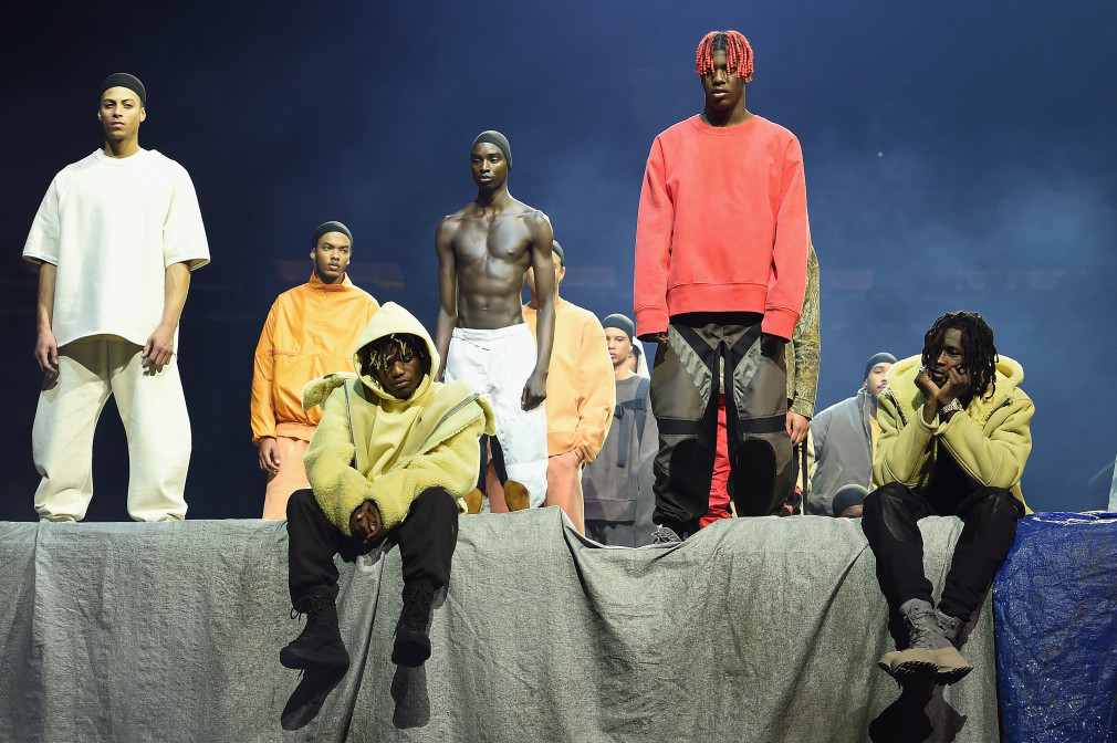 Models pose during Kanye West Yeezy Season 3 on February 11, 2016 in New York City.