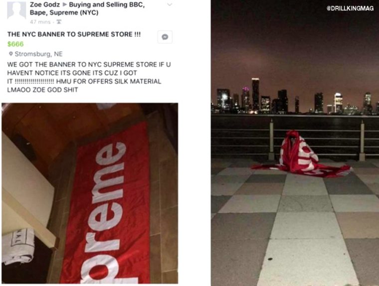 Un jeune a volé la bannière du Supreme NYC