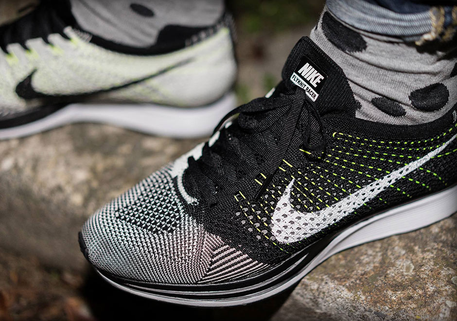 nike flyknit racer black white