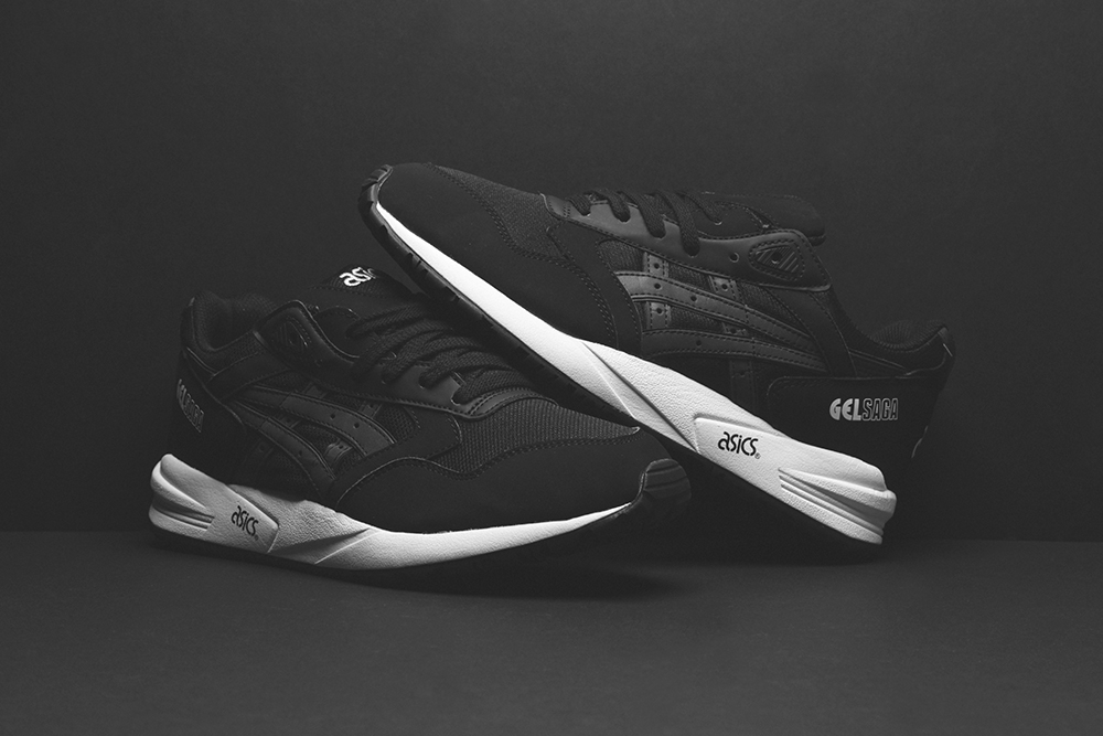 asics gel saga black white